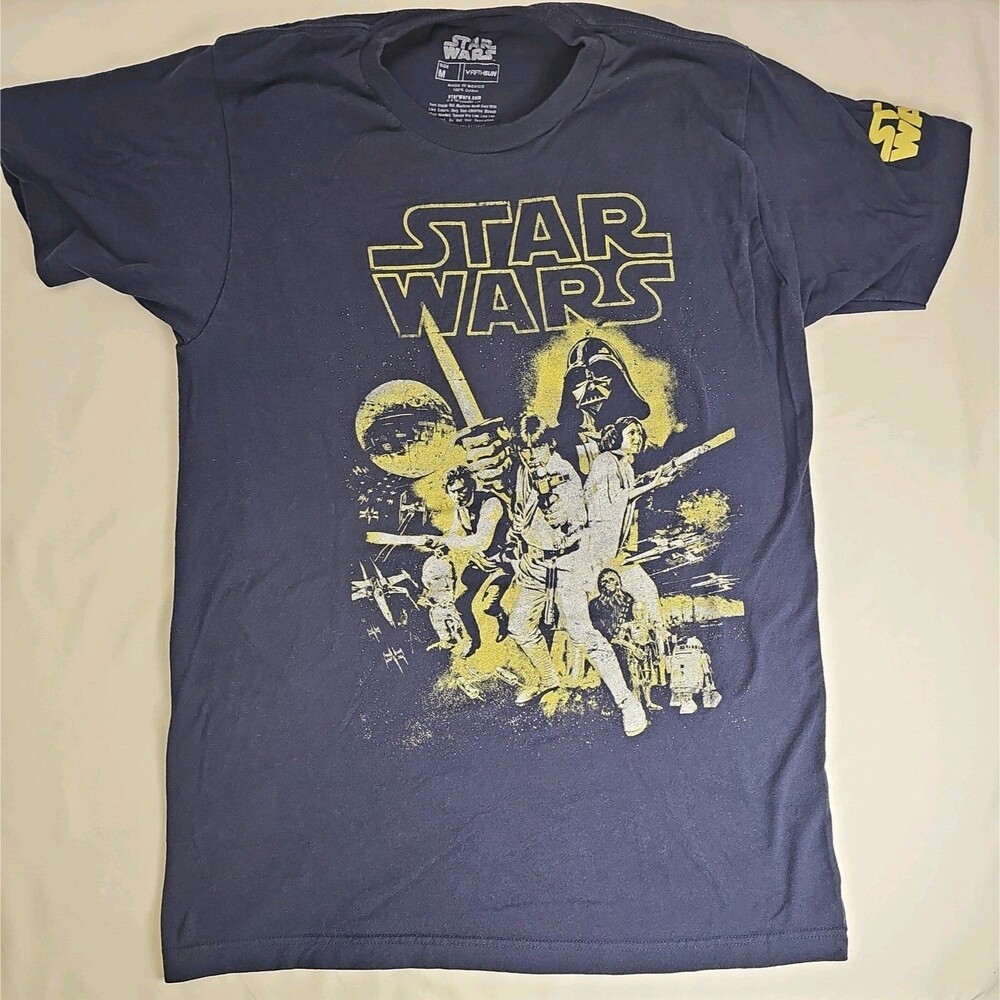 Star Wars Fifth Sun Men's Medium Navy Graphic T-Shirt Darth Vader Luke Leia